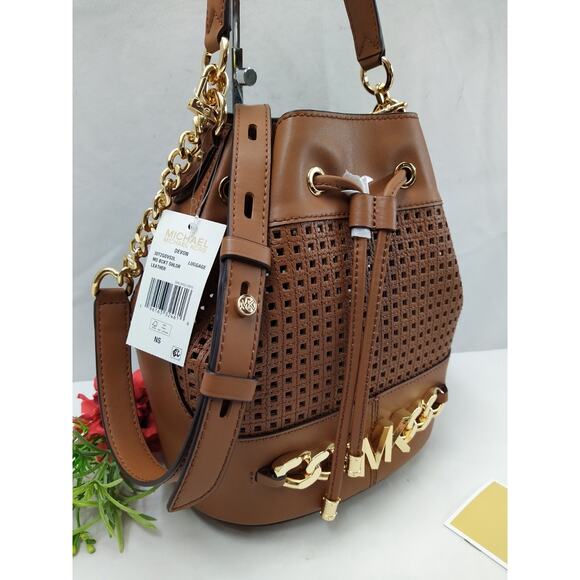 Michael Kors Devon Brown Leather Drawstring Bucket Shoulder Bag - NWT $498 - Picture 4 of 14